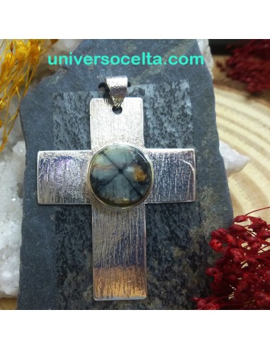 Cruz de plata ancha con Quiastolita CRXL