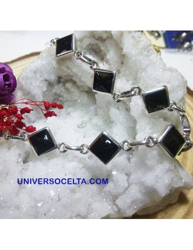 Pulsera de plata con cuadrados de Azabache E-5