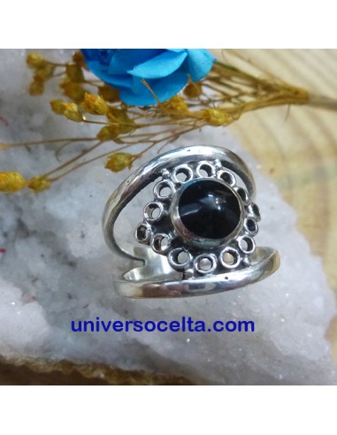 Anillo artesano con Azabache y filigrana A107