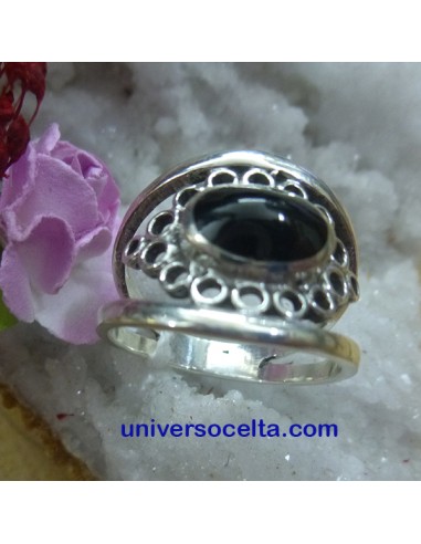 Anillo doble de plata con Azabache A108