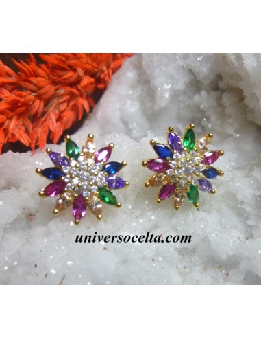 Pendientes estrella multicolor de plata con baño