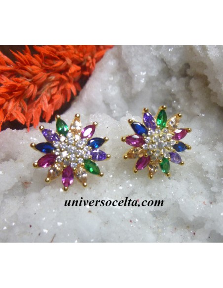 Pendientes estrella multicolor de plata con baño