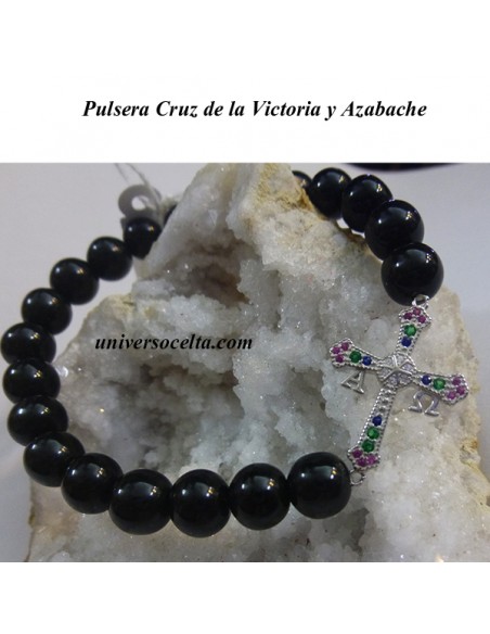 AZCR Pulsera de Azabache con Cruz de Pedrería