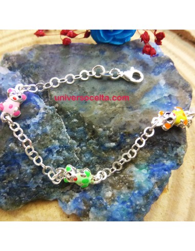 Pulsera de plata con osos esmaltados...