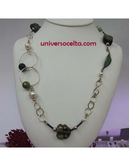 Collar con Piedras de Amazonita,Perlas y Quiastolita OLK