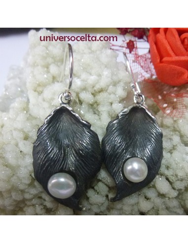 Pendientes con Hoja de plata y perla 623-0228