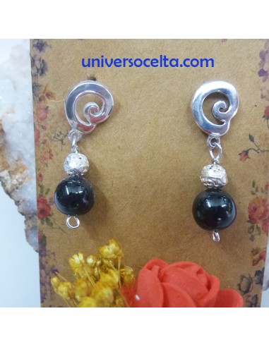 Pendientes de plata con Azabache y Espiral AEC1