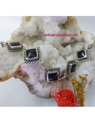 Pulsera de plata con azabache y filigrana E9