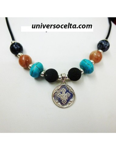 Piedra Sol y Turquesa Collar con Virgen de Covadonga BEA5