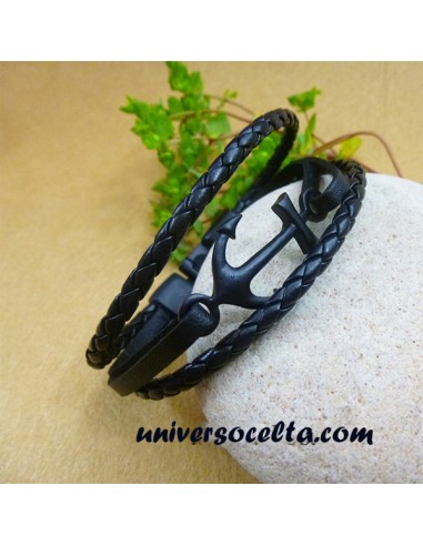 Pulsera Ancla con Cuero Negro 867-41