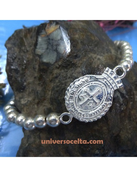 PRM Pulsera de bolas de plata con medalla