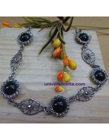 R695 Pulsera con cabujones de Azabache y Marquesitas