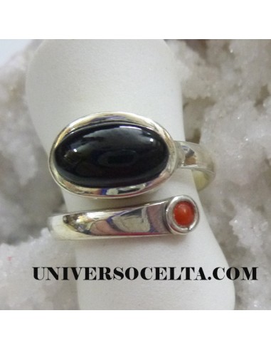 R38 Anillo ajustable con Azabache y Coral