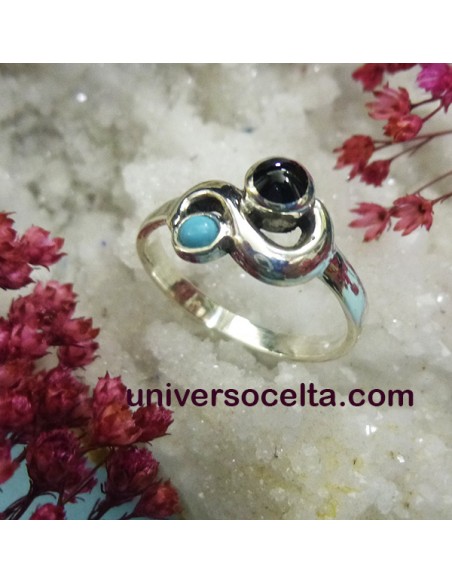 Anillo Moderno con Azabache y turquesa AC3